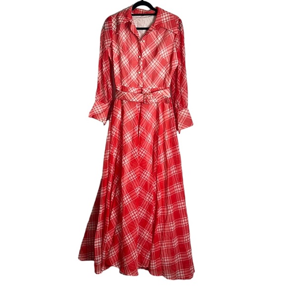Vantage plaids red and white maxi dress lined In great condition - Picture 1 of 11